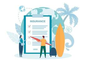 Travel insurance, safety holiday, sign contract for journey vector