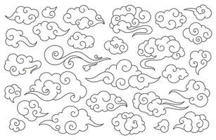 Traditional chinese clouds, asian oriental style cloud. Japanese sky doodle elements, china festive decorative ornaments vector set