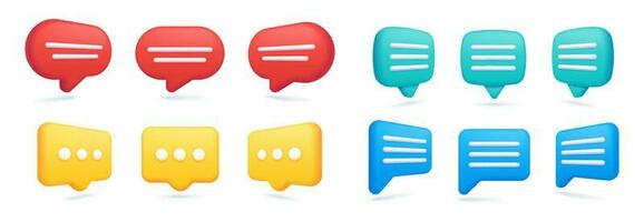 Realistic 3d speech bubbles, chat message notification icon. Realistic dialogue bubble communication, social media text balloon vector set