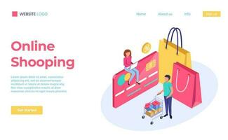Online shopping isometric, remotely buy in store or shop vector