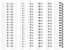 Realistic notebook spirals, calendar metal spiral binders. Binding coils for paper sheets, steel binder rings, wire bindings vector set