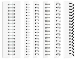 realista cuaderno espirales, calendario metal espiral aglutinantes Unión bobinas para papel hojas, acero aglutinante anillos, cable fijaciones vector conjunto