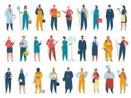 People of different professions in uniform doctor and firefighter, businessman and policeman vector