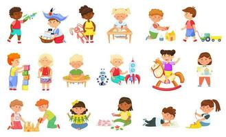 Kids playing and crafting, handmade in kindergarten vector