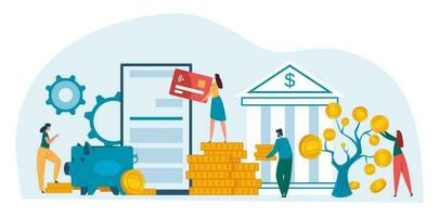 Service platform for online investment financial flat vector