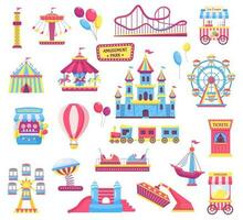 Amusement park elements, castle and attraction, shooting range vector