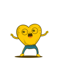 alegre amarelo coração mascote. png