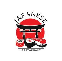 Japanese cuisine restaurant icon with sushi, rolls vector