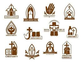 cristiandad vector íconos cruz, Biblia y paloma