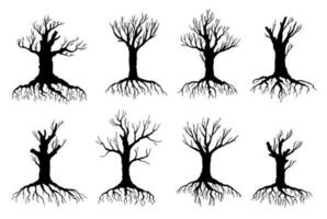 Dead and withered tree silhouettes, environment vector