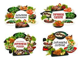 Japan food vector round banners, Japanese meals
