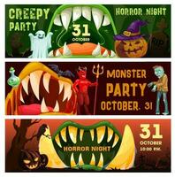 Creepy party horror night vector Halloween banners