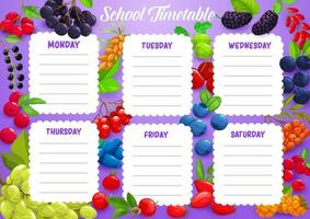 School timetable with berries vector week schedule