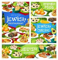 Jewish restaurant vector banners with meals