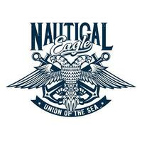 Tshirt print with two headed eagle and anchors vector