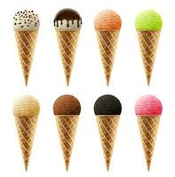 Ice cream in waffle cones realistic vector icons