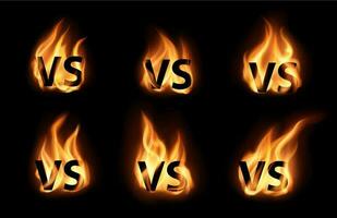 Versus or VS with realistic fire flames icons set vector