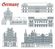 Germany landmark buildings icons, Wismar, Schwerin vector
