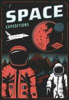Astronauts on Mars surface, space expedition. vector