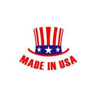 Made in Usa label with hat. Vector emblem or sign