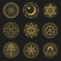 Occult, occultism, alchemy and astrology signs vector