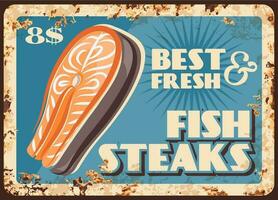 Seafood restaurant salmon steak vector banner