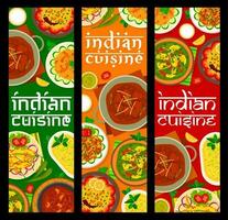 banners vectoriales de platos y comidas de cocina india vector