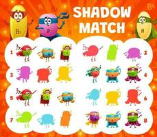 Shadow match game with superhero vitamin character vector