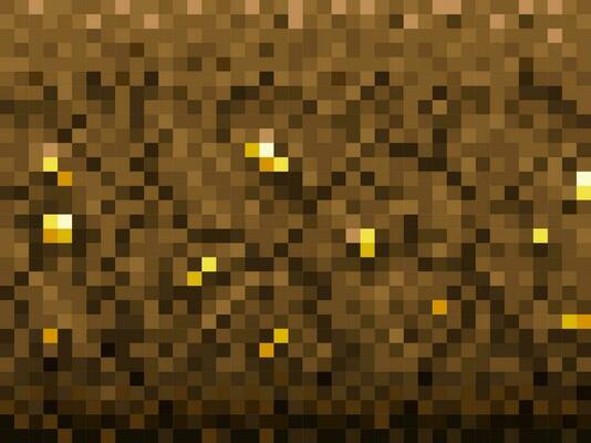 Golden nuggets ore, ground blocks in pixel pattern