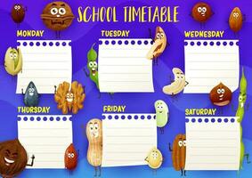 Education school timetable template with nuts vector