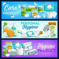 Hygiene, health care products vector banners set