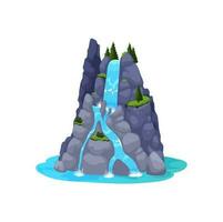 Cartoon waterfall, water cascade of mountain river vector