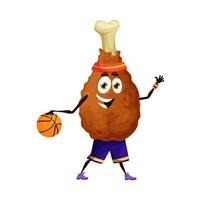 Cartoon chicken leg character playing basketball vector