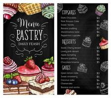 Pastry and dessert chalkboard menu vector template