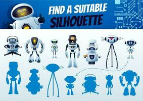 Find a robot silhouette maze game, shadow match vector