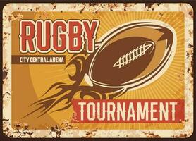 Rugby tournament rusty metal plate grunge rust tin vector