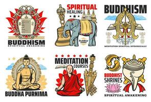 Buddhism religion icons and symbols vector