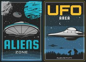 UFO aliens and outer space, universe planets vector