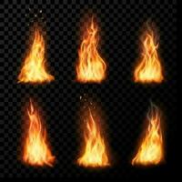 Fire, vector campfire, isolated torch flame set