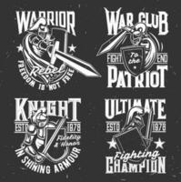 Knight warrior with shield and sword t-shirt print vector