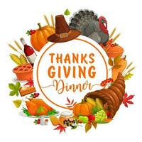 Thanks Giving dinner vector round frame with crop