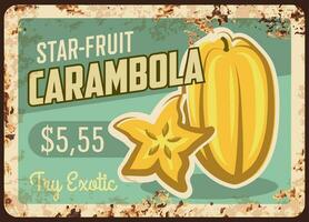 Carambola star fruit rusty metal plate price vector