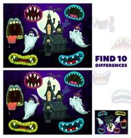 Kids find differences game with monsters maws vector