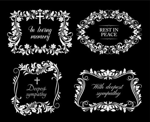 Funeral vector frame or border with floral decor