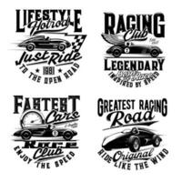 Car races t-shirt print mockup, retro automobile vector