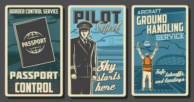 Aviation, passenger airlines vector retro posters