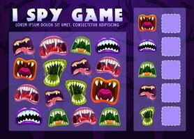 I spy educational game for kid with monster mouths vector
