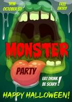 Happy Halloween party flyer with monster mouth vector