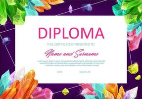 School diploma vector template with crystal gems