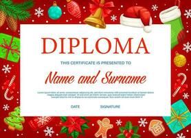 educación diploma certificado con Navidad regalos vector